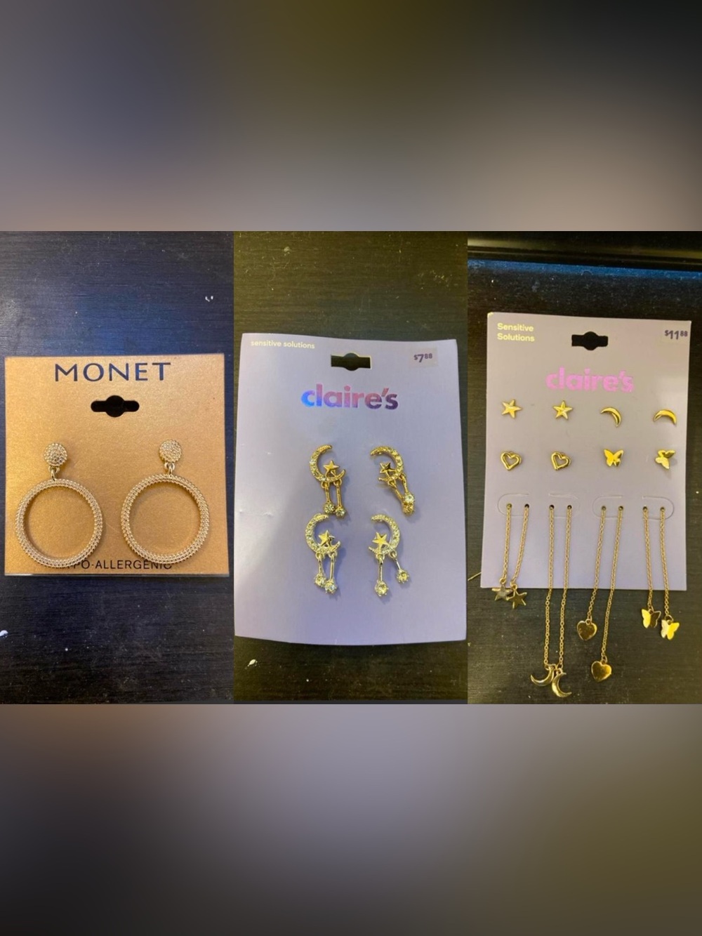 Monet & Claire’s Gold Earrings Arrangement - 4 Various Earrings
